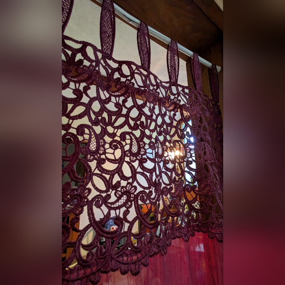 Burgundy Curtain With Gorgeous Lace Details. 2 Panels 83x50 each. - Picture 2 of 9
